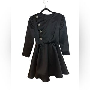 Julie Duroche Vintage Black Satin Rhinestone Jeweled Fit & Flare Party Dress